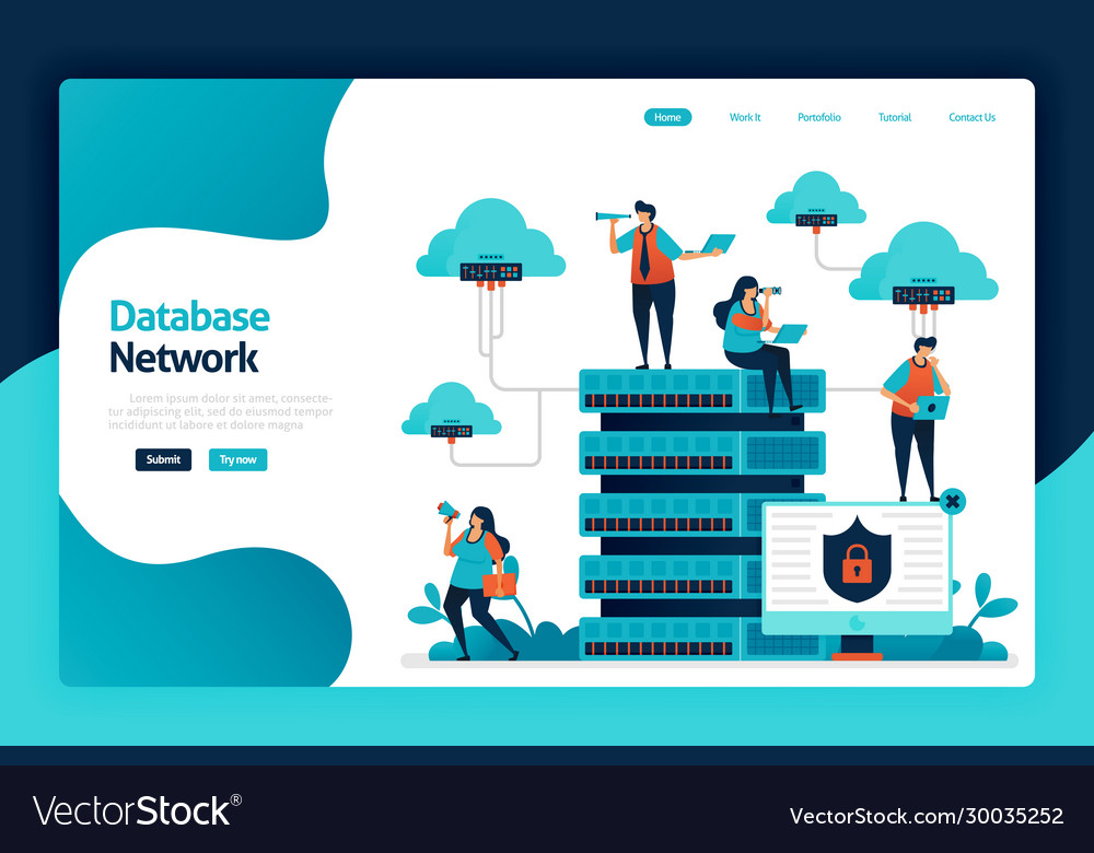 Datenbank Netzwerk Landing Page Design Daten vector image Datenbank Netzwerk Landing Page Design Daten