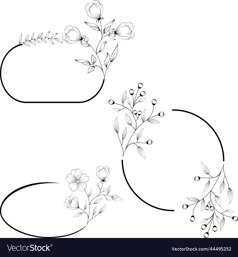 Flowers black lines tattoo set collection sticker