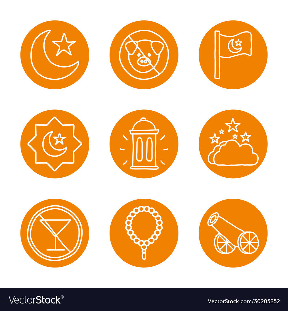 Ramadan block line style icon set design