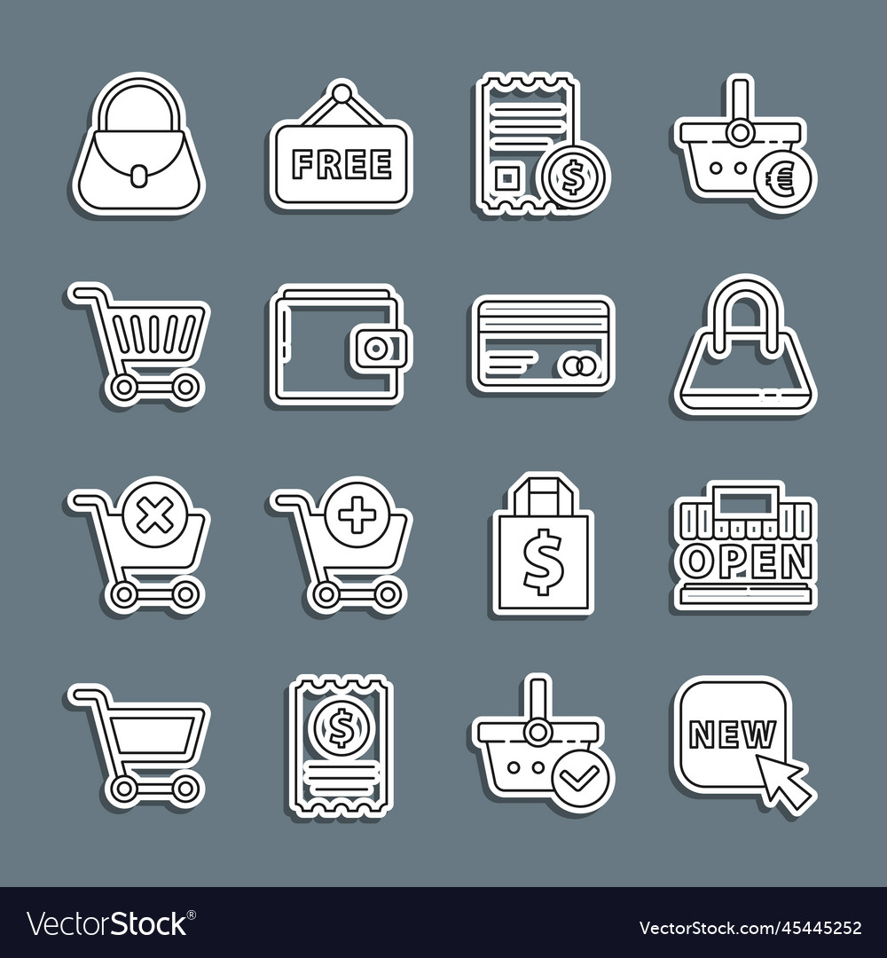 Set line button with text new shopping building vector image Set line button with text new shopping building