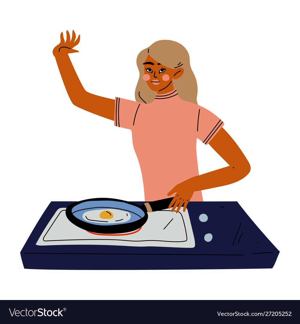 Frau Kochen Eier in Pan