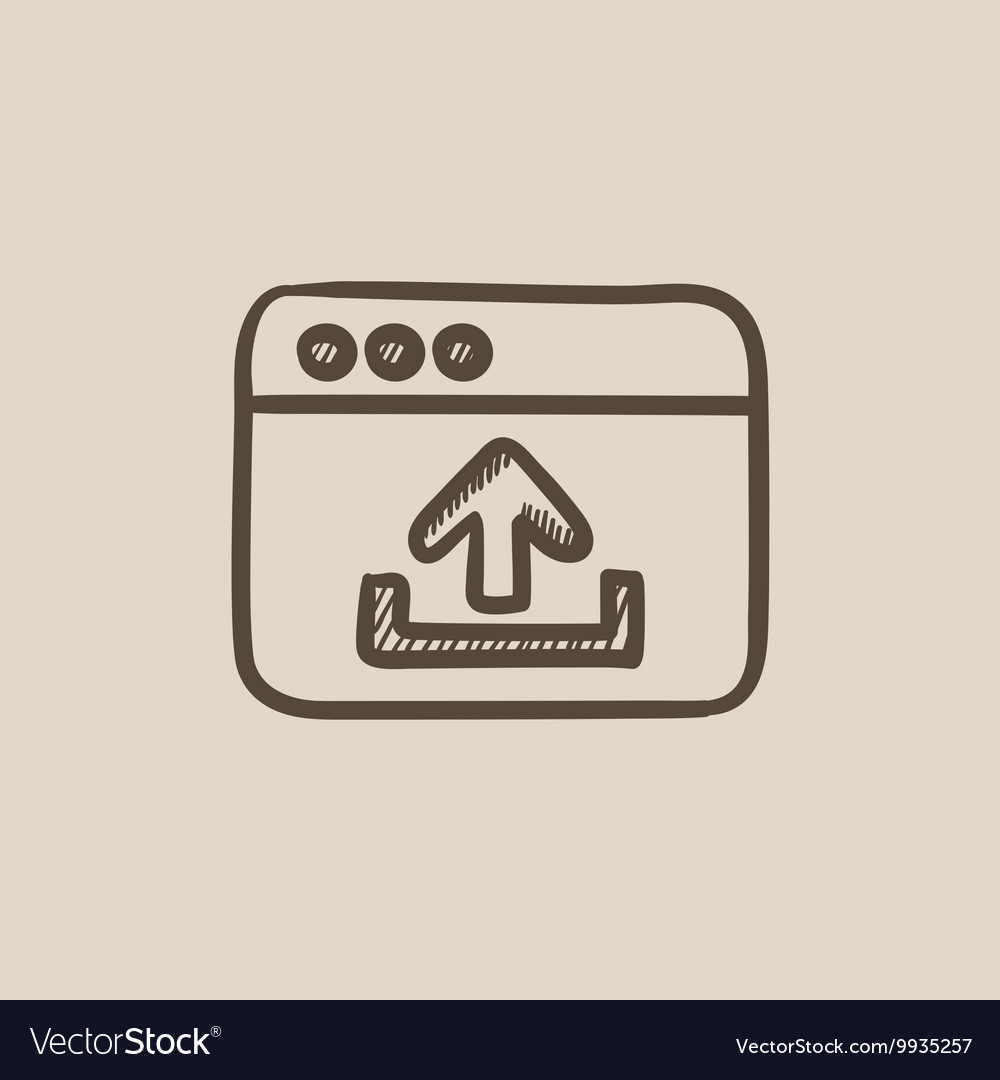 Browser window with upload sign sketch icon