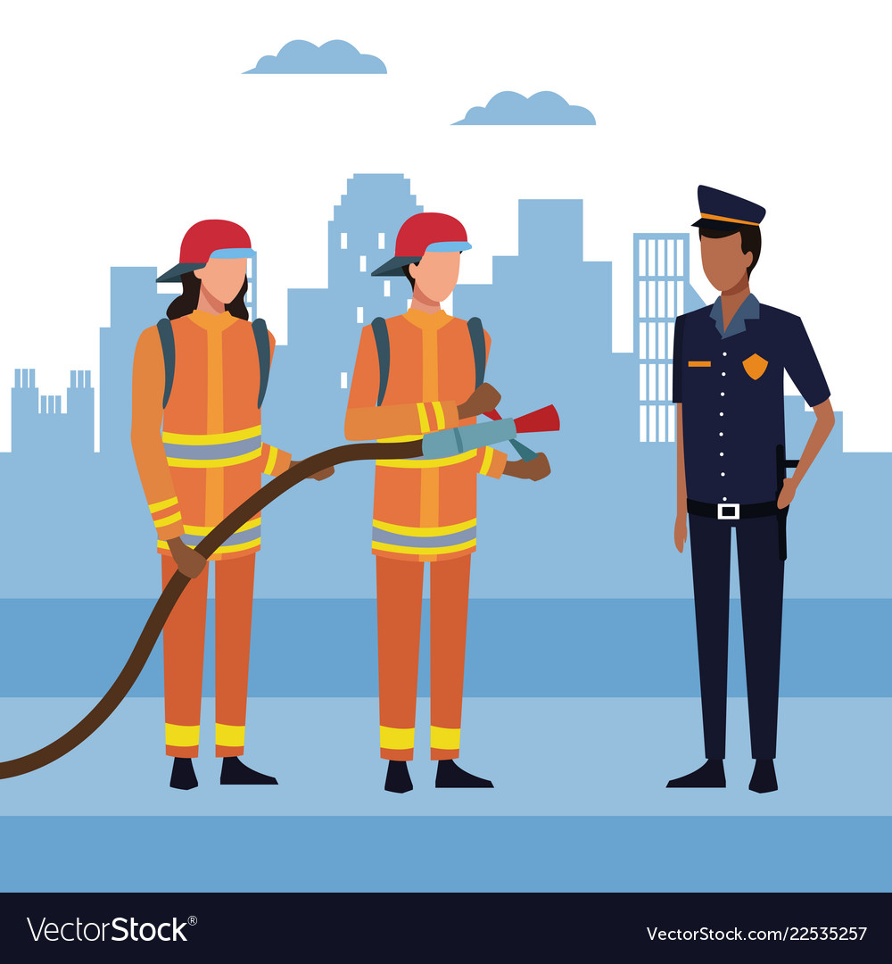 Firefighters at city Royalty Free Vector Image