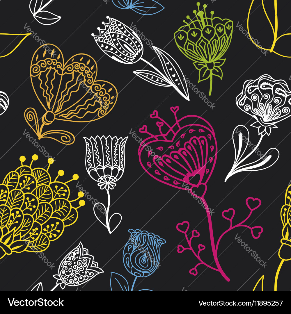Flowers doodle seamless pattern Royalty Free Vector Image