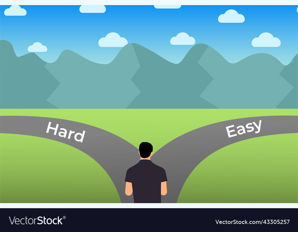 Man choosing a hard or easy working path flat