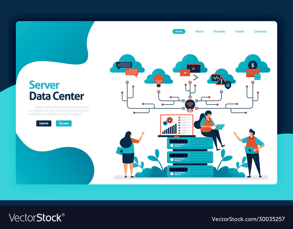 Server data center landing page design vector image Server data center landing page design
