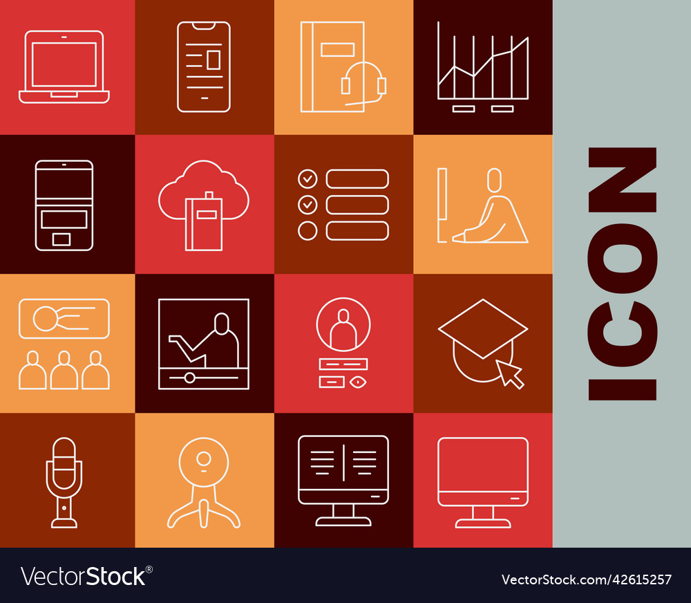Set line computer monitor screen graduation cap vector image Set line computer monitor screen graduation cap