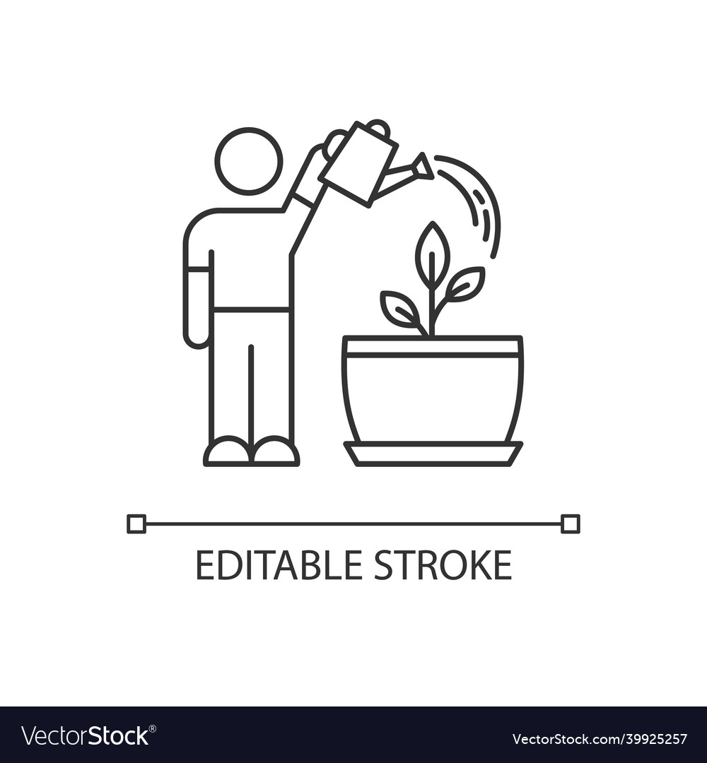Watering sapling pixel perfect linear icon vector image Watering sapling pixel perfect linear icon