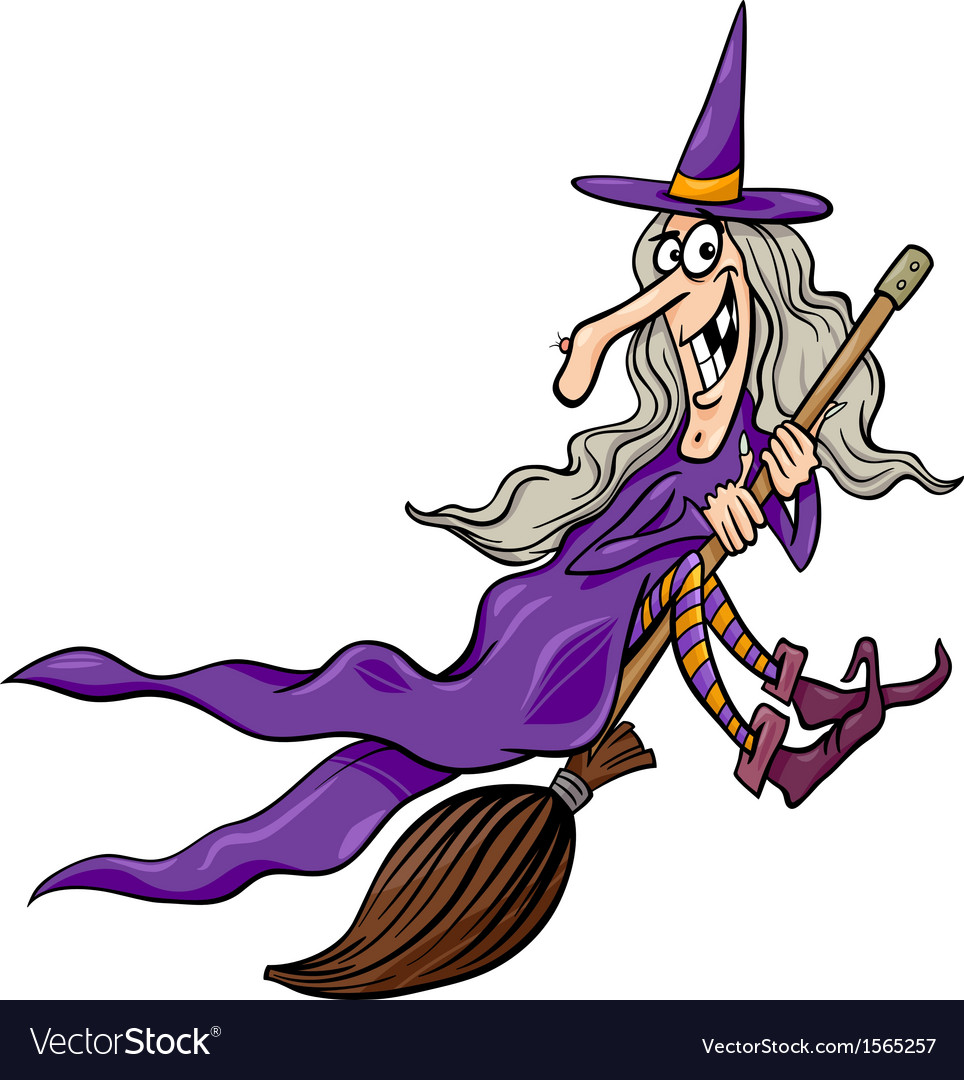 Witch on broom cartoon Royalty Free Vector Image