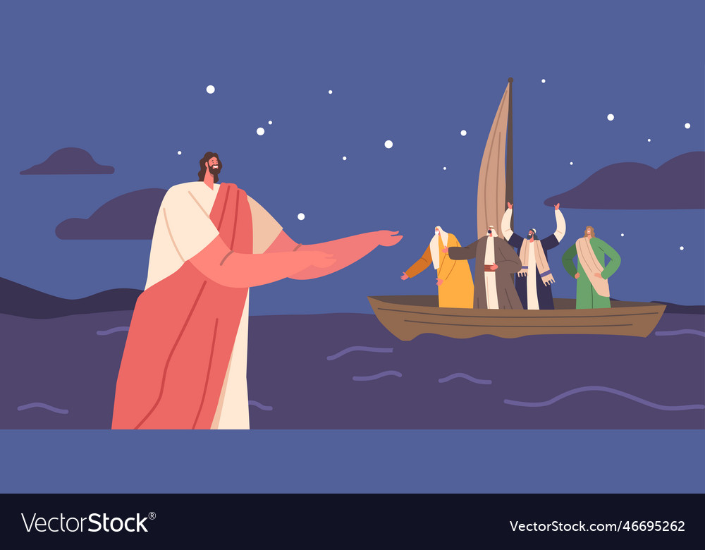 Biblical scene depicting jesus walking on water Vector Image