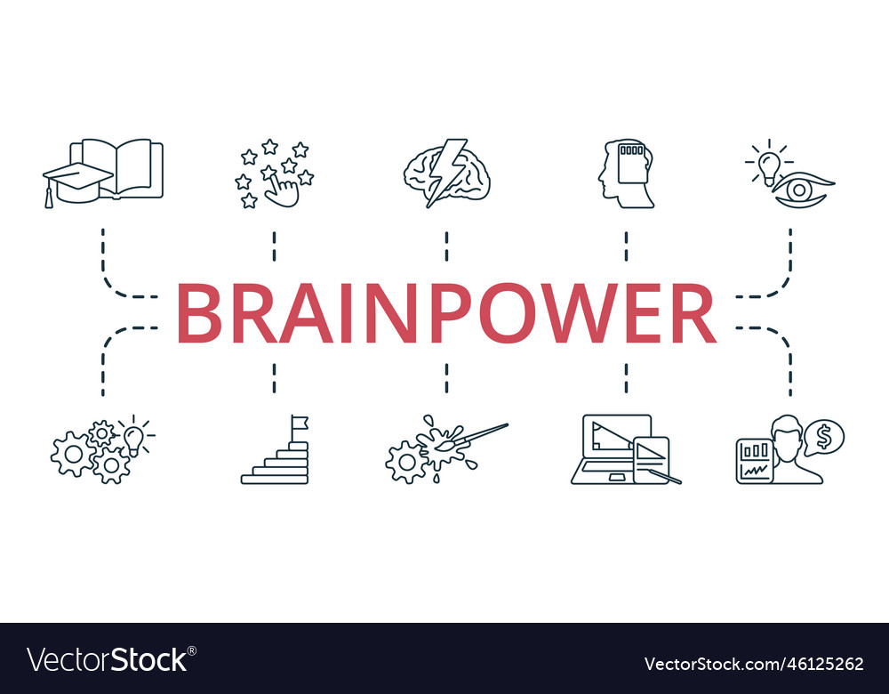 Brainpower icon set monochrome simple