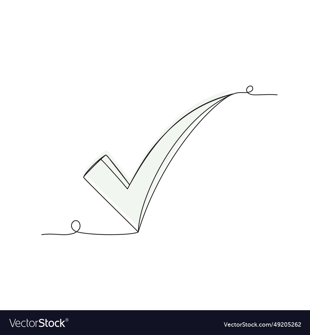 Continuous line drawing of check mark shape