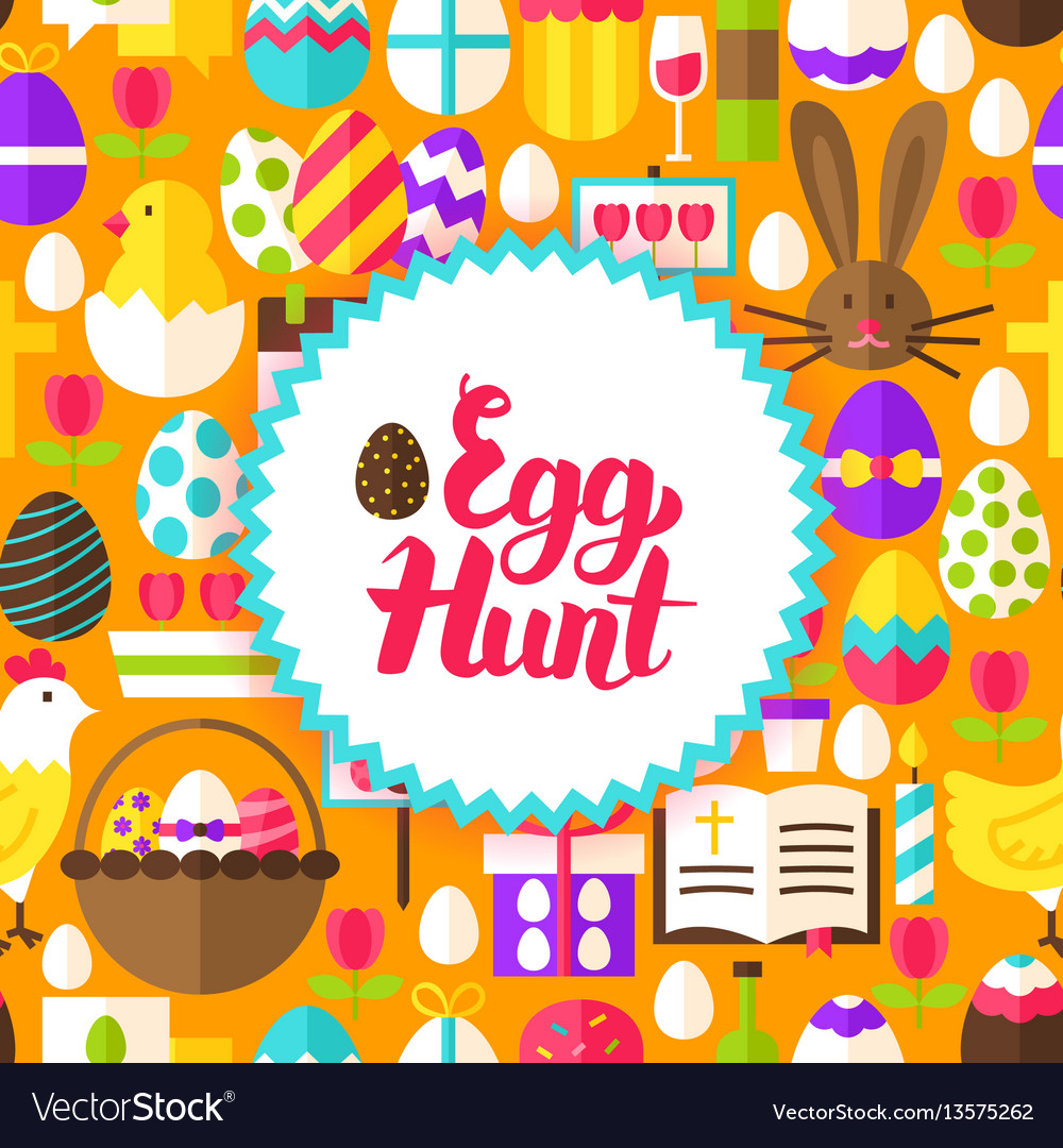 Flat egg hunt postcard Royalty Free Vector Image