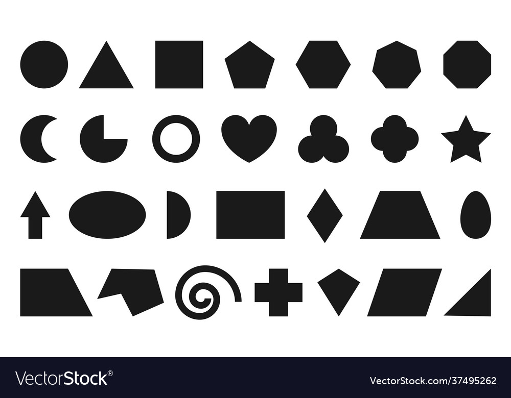 Geometric black shape educational flat icon set Vector Image
