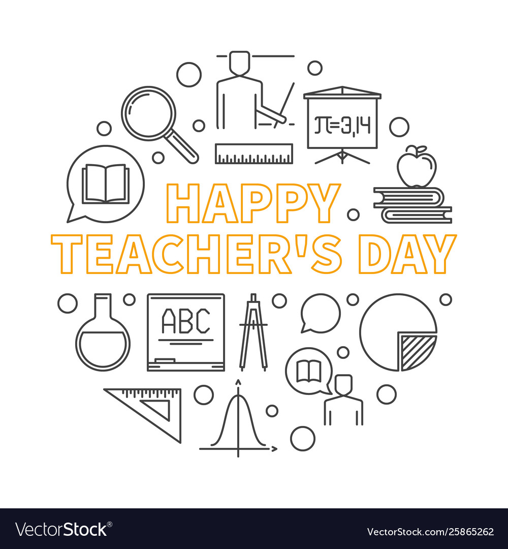 Happy teachers day round outline minimal Vector Image