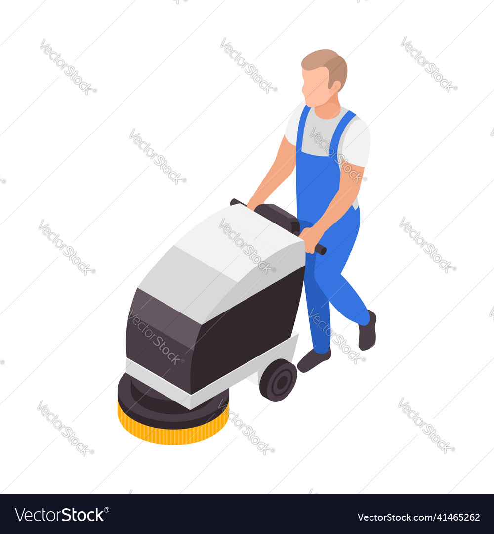 Man cleaning machine composition vector image Man cleaning machine composition