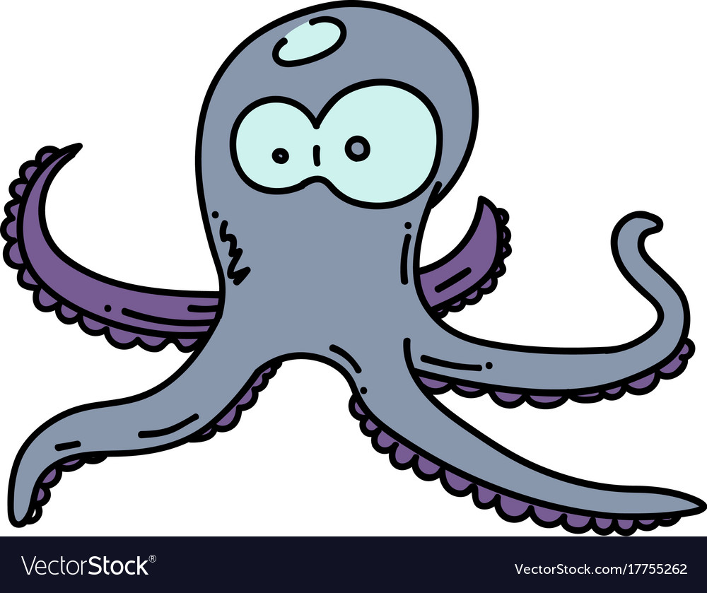 Octopus cartoon hand drawn image Royalty Free Vector Image