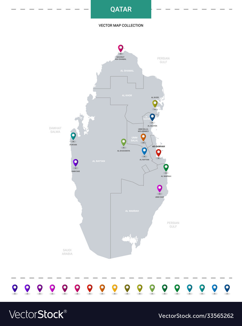 Qatar map with location pointer marks infographic Vector Image