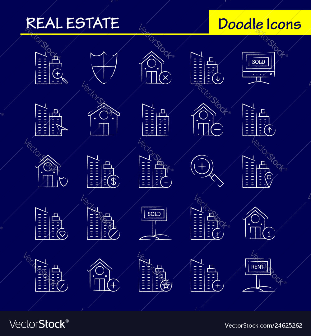 Immobilien handgezeichnete Ikonenpaket für Designer