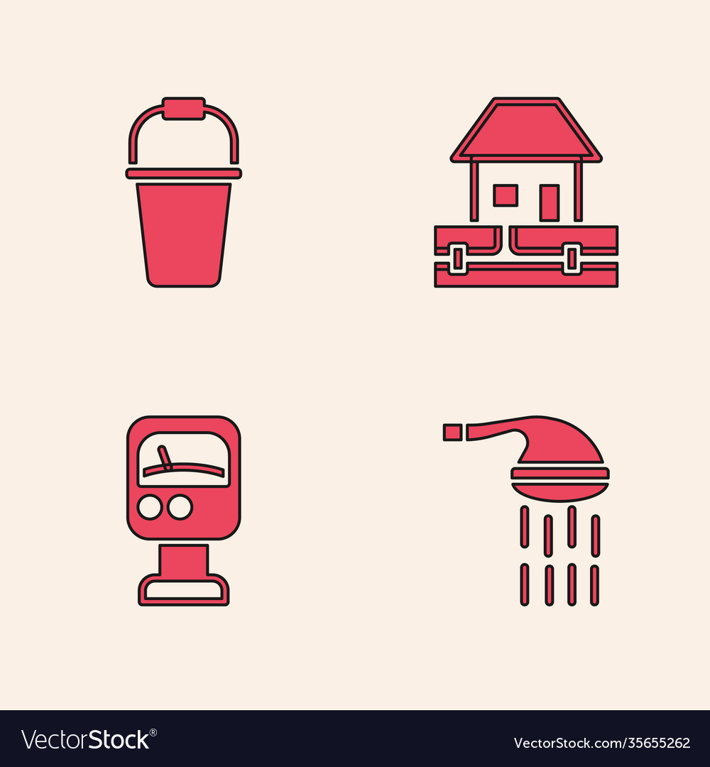 Set shower bucket water supply pipes Royalty Free Vector