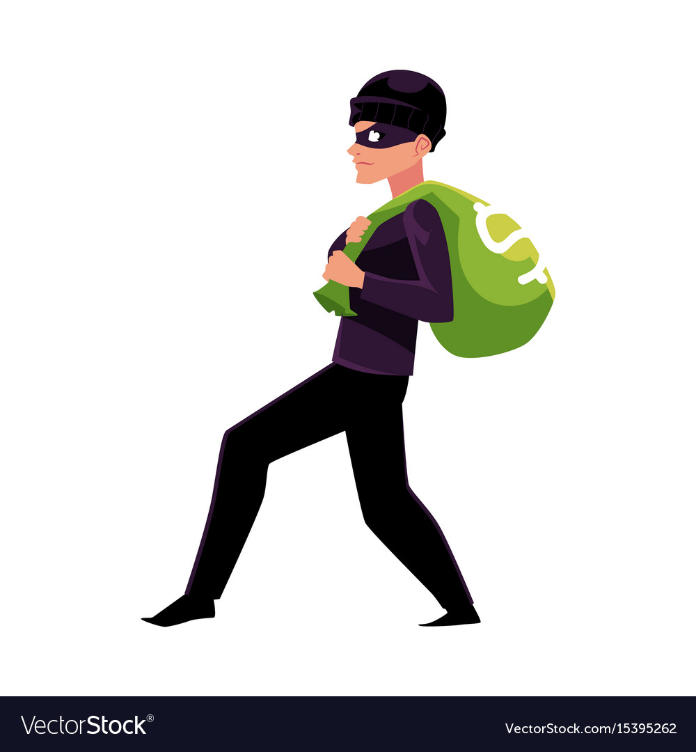 Thief robber burglar trying to escape with a Vector Image