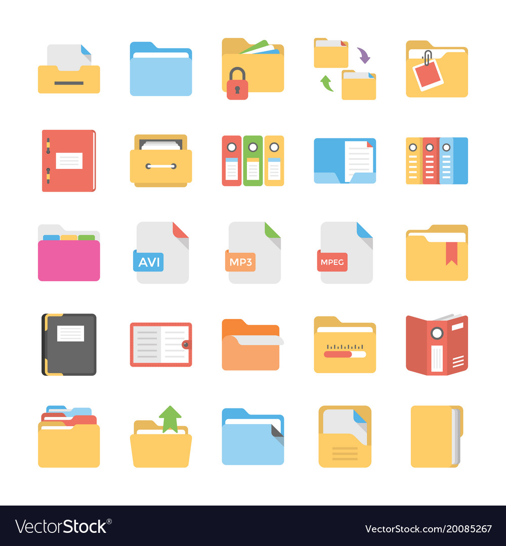 Flat Icons Set Files And Folders Royalty Free Vector Image