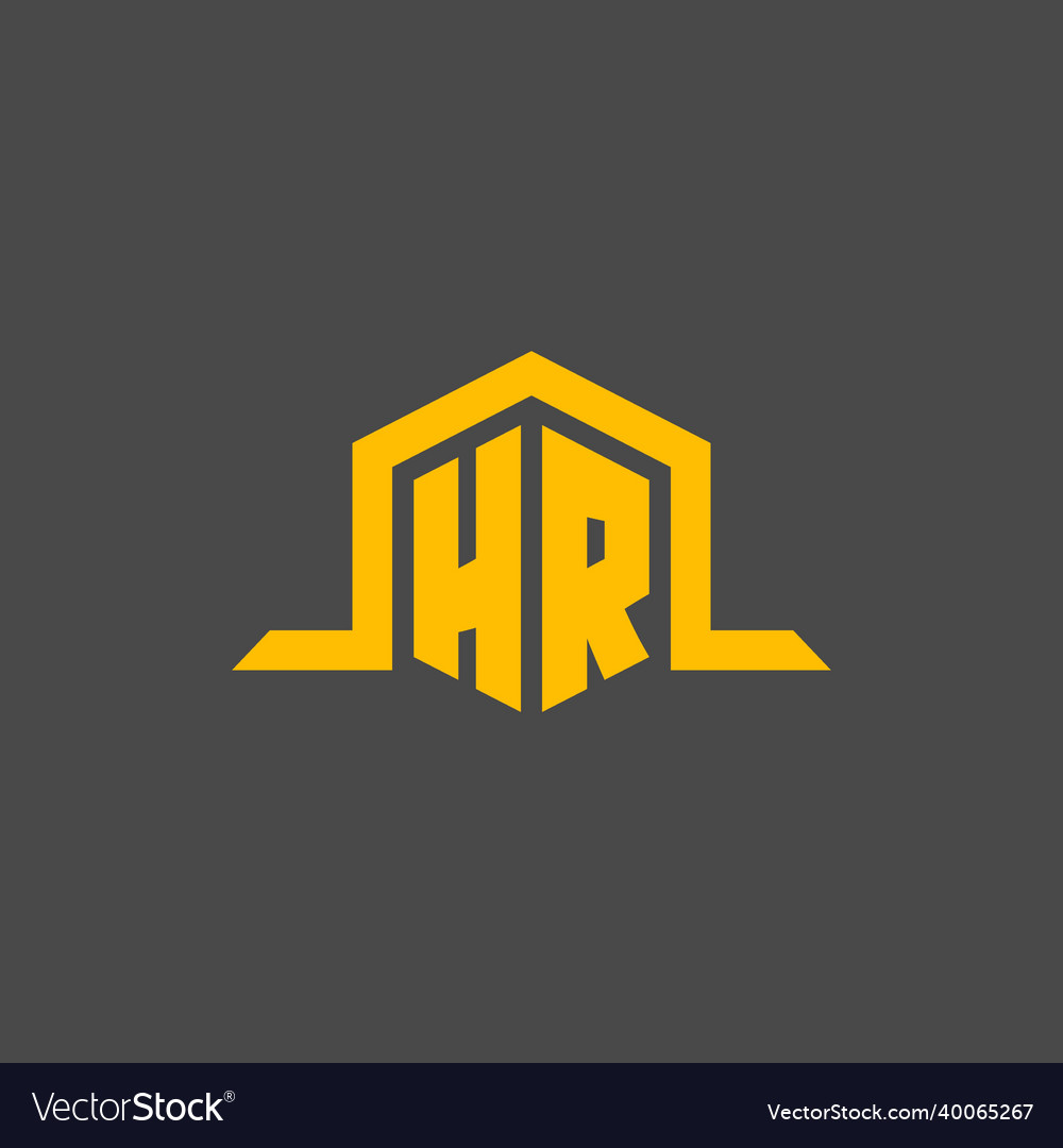Hr monogram initial logo with hexagon style design