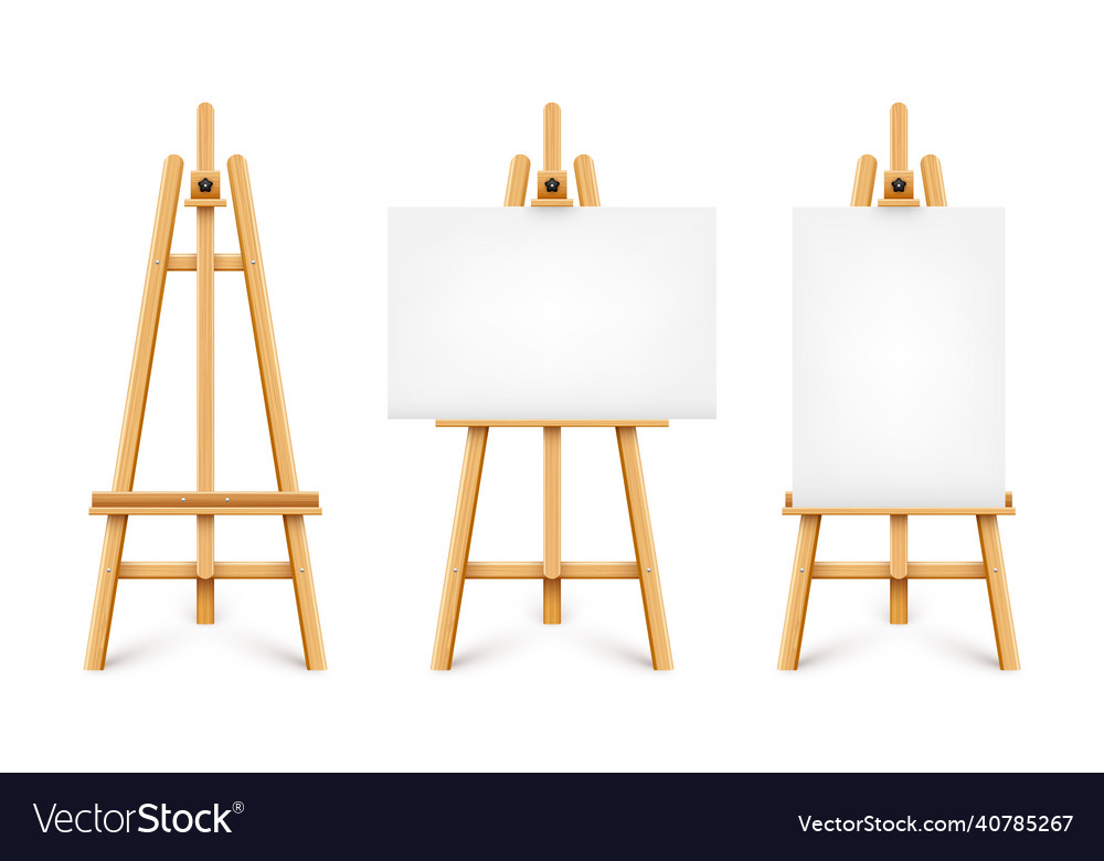 Realistic paint desk with blank white canvas Vector Image