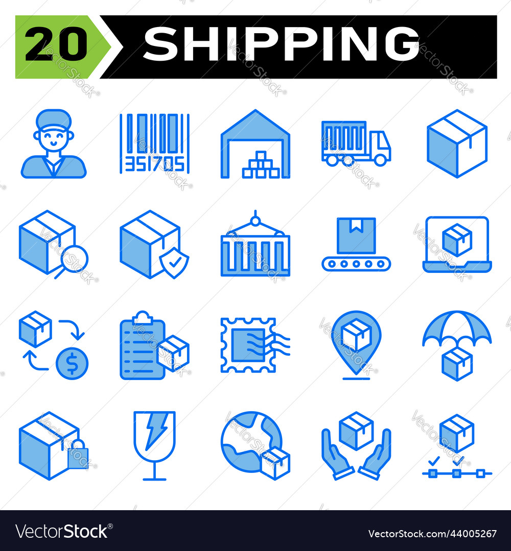Shipping and logistic icon set include man vector image Shipping and logistic icon set include man