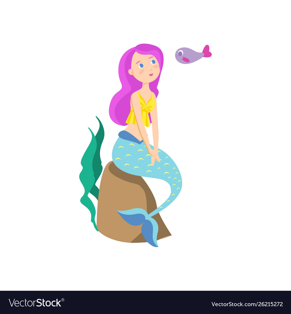 Beautiful marine mermaid with pink hair and blue