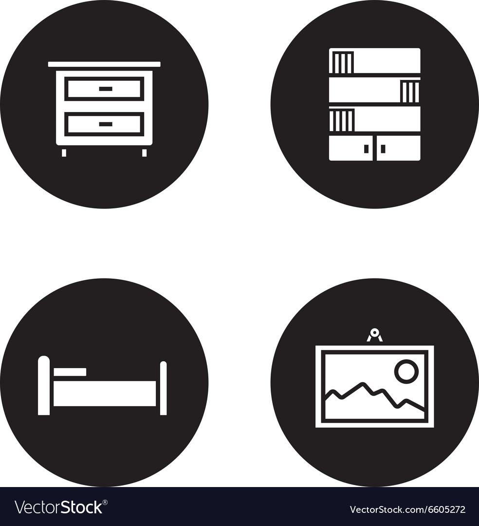 Bedroom furniture black icons set