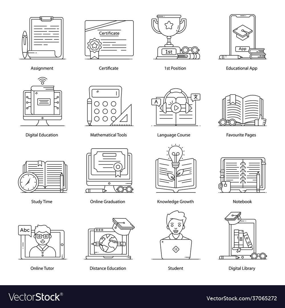 Collection learning linear outline icons