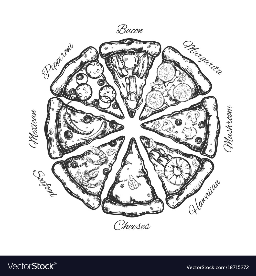 Different types of pizza slices 2 Royalty Free Vector Image