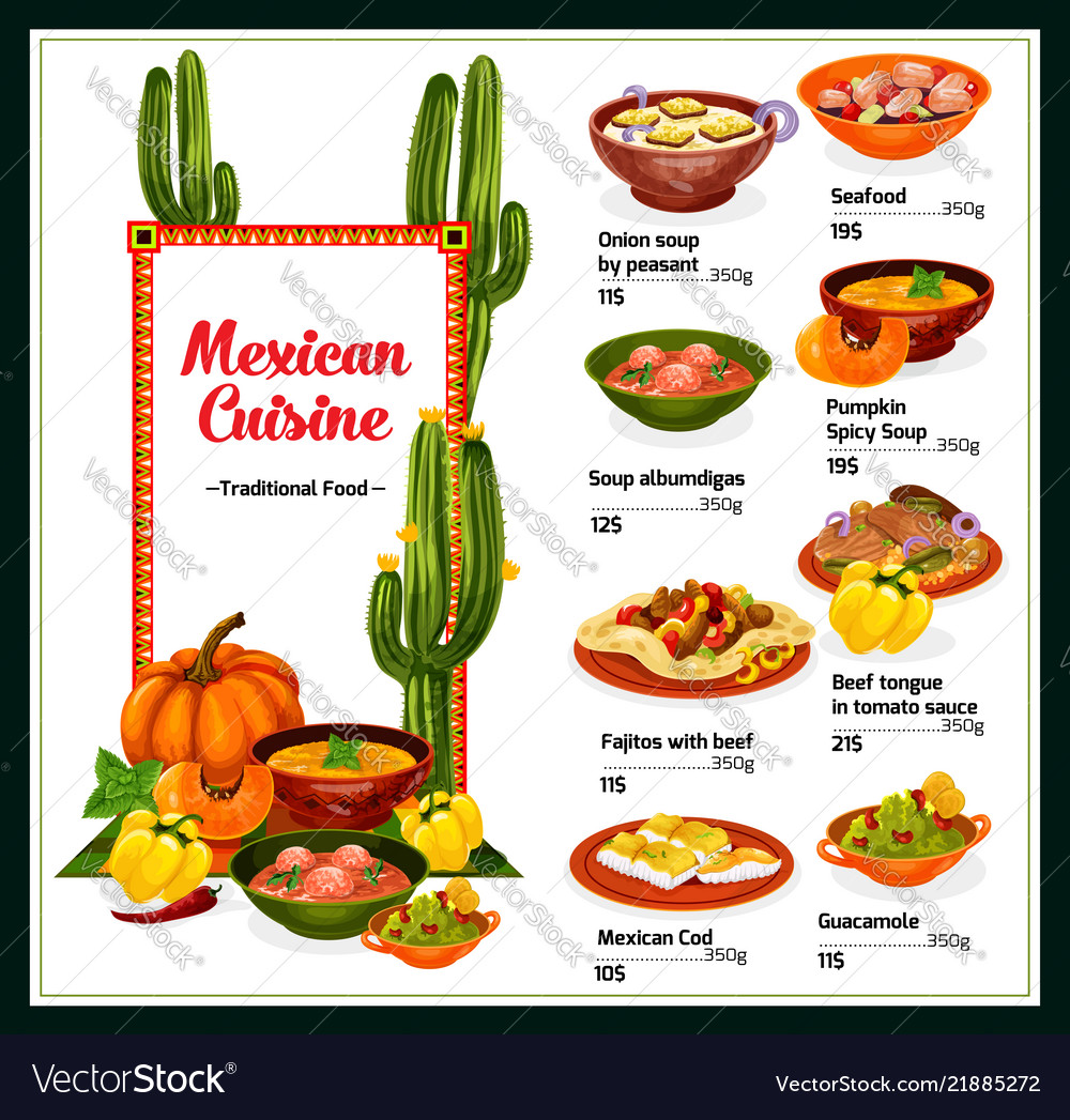 Mexican Cuisine Menu With Dishes Mexico Royalty Free Vector