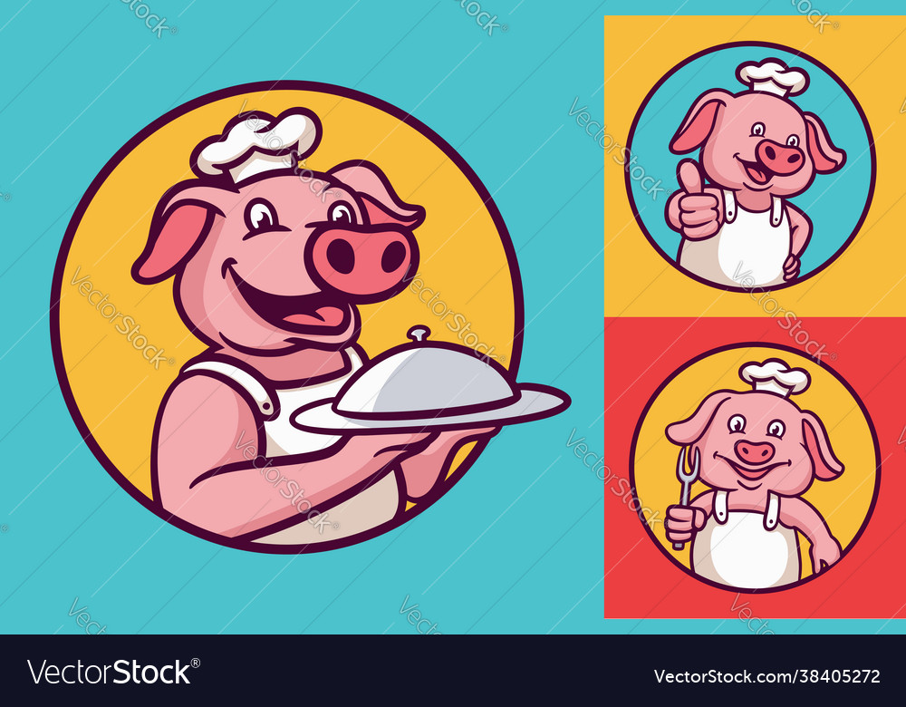 Pig chef cartoon animal logo mascot pack