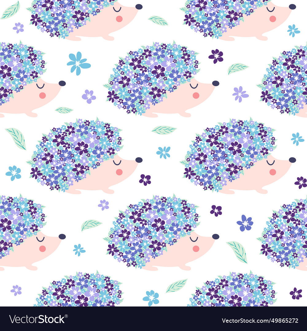 Seamless childish pattern with floral hedgehog