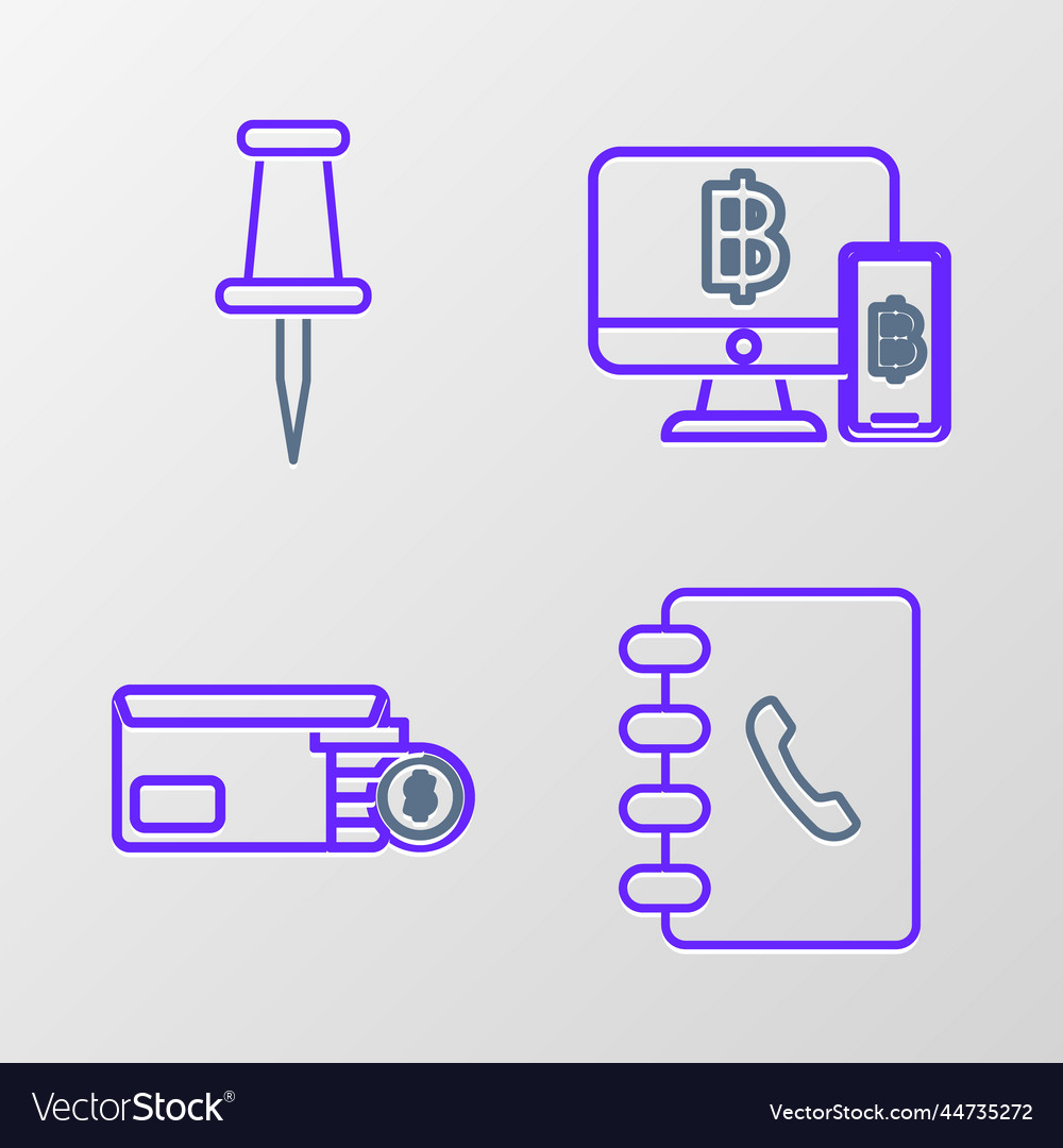 Set line address book envelope with coin dollar vector image Set line address book envelope with coin dollar