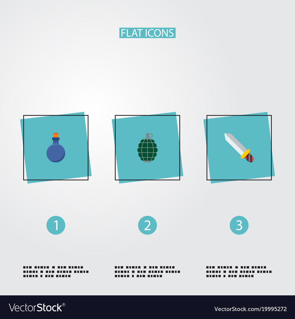 Set of game icons flat style symbols with grenade