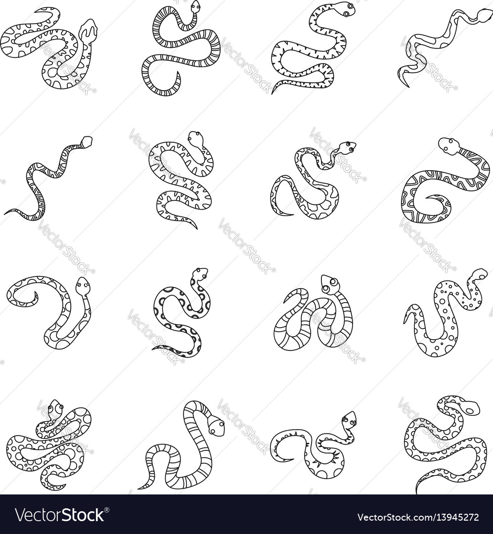 Snake Icons Set Outline Style Royalty Free Vector Image