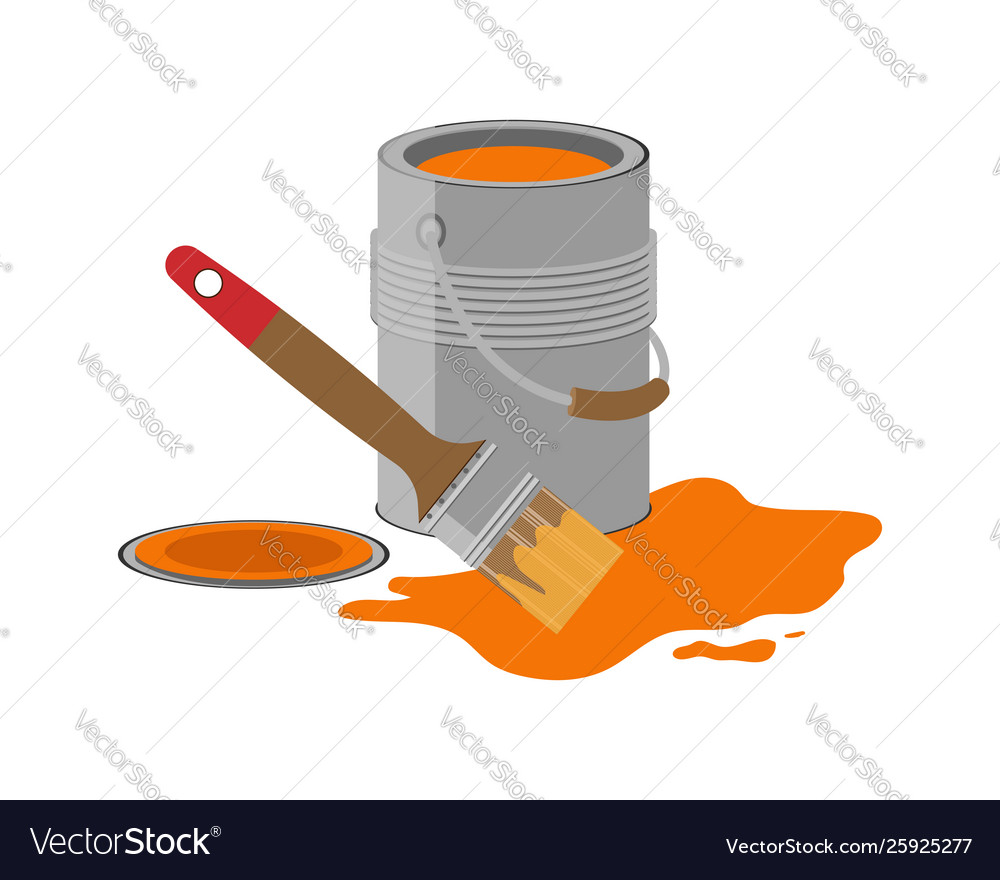 A can orange paint brush spilled paint Royalty Free Vector