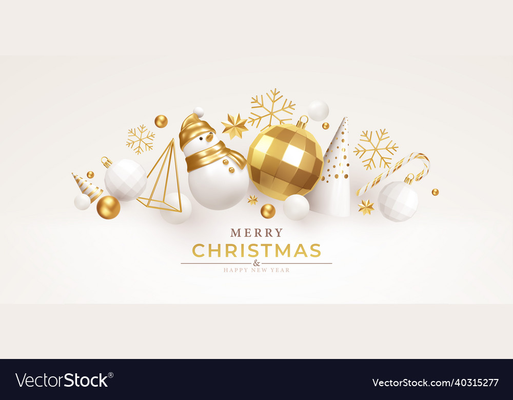 Christmas background with realistic white gold vector image Christmas background with realistic white gold