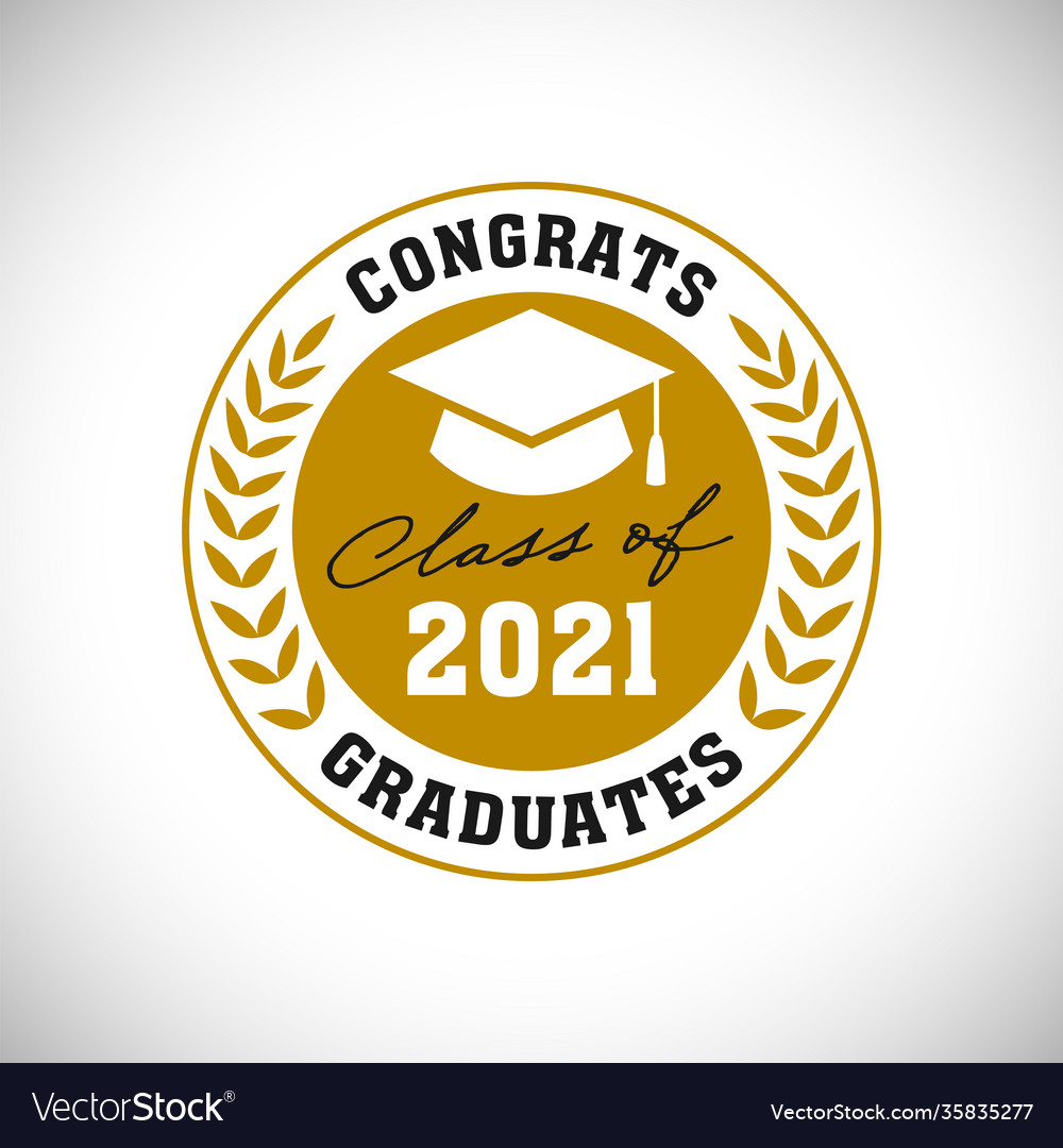 Class 2021 Congrats Graduates Wreath Logo Vector Image