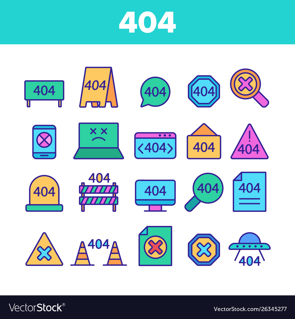 Color 404 http error message linear icons vector image Color 404 http error message linear icons
