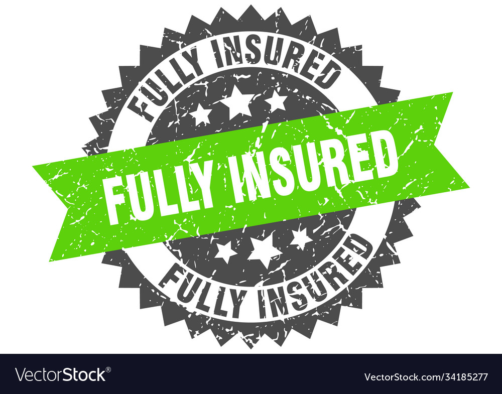 Fully insured stamp grunge round sign with ribbon Vector Image