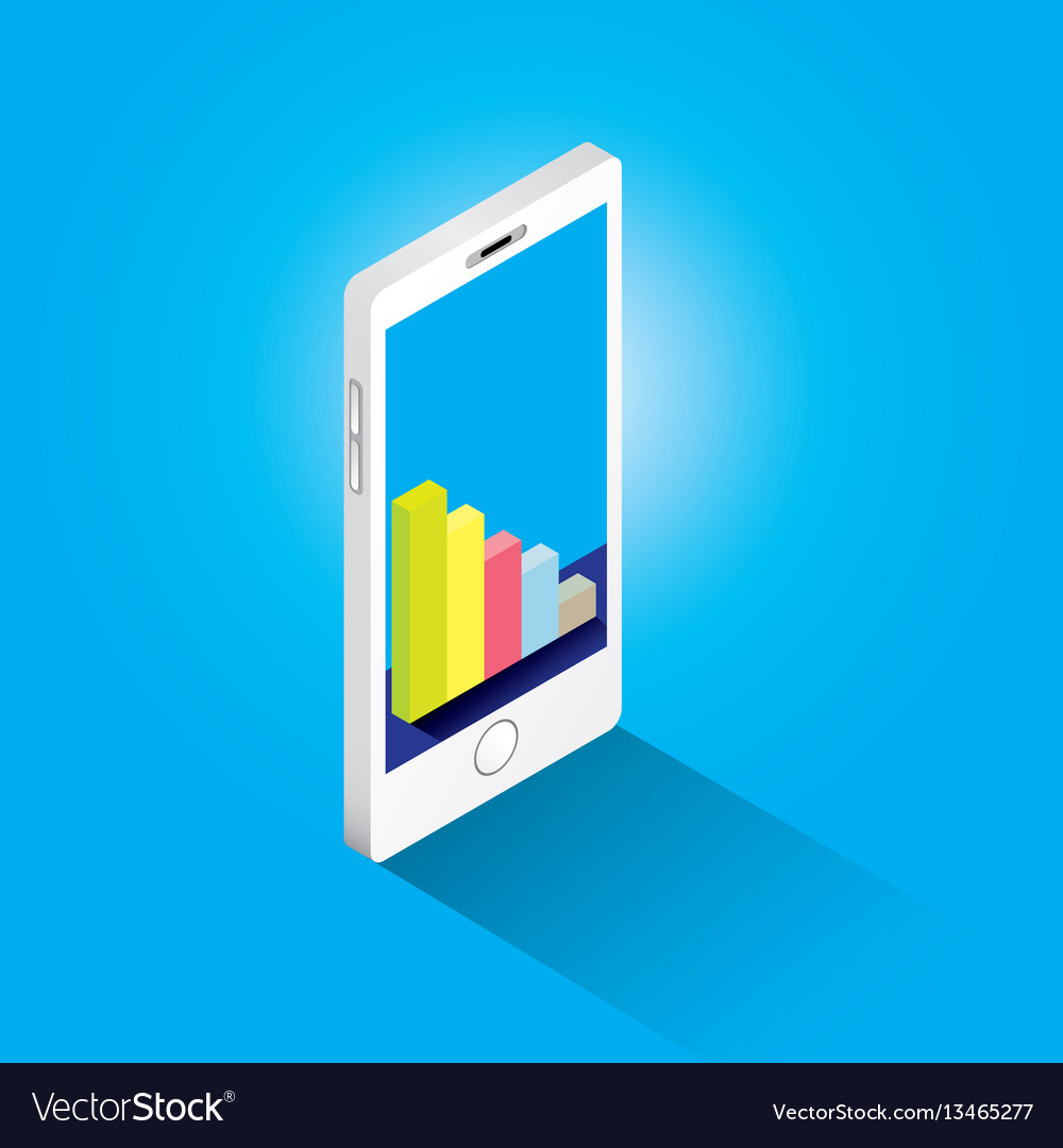 Isometric smartphone with graph and charts vector image Isometric smartphone with graph and charts