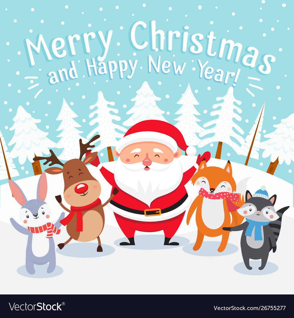 Merry Christmas Cartoon Greeting Card Happy Xmas Vector Image