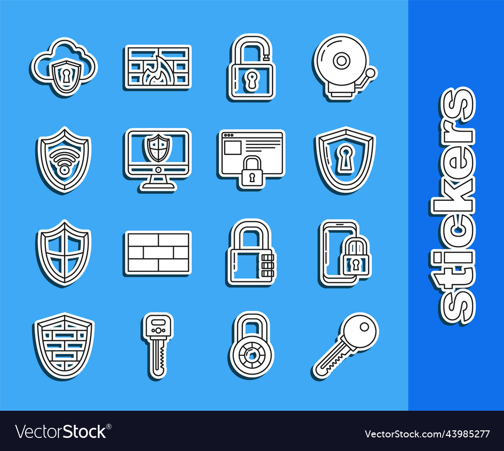 Set line key smartphone with closed padlock vector image Set line key smartphone with closed padlock