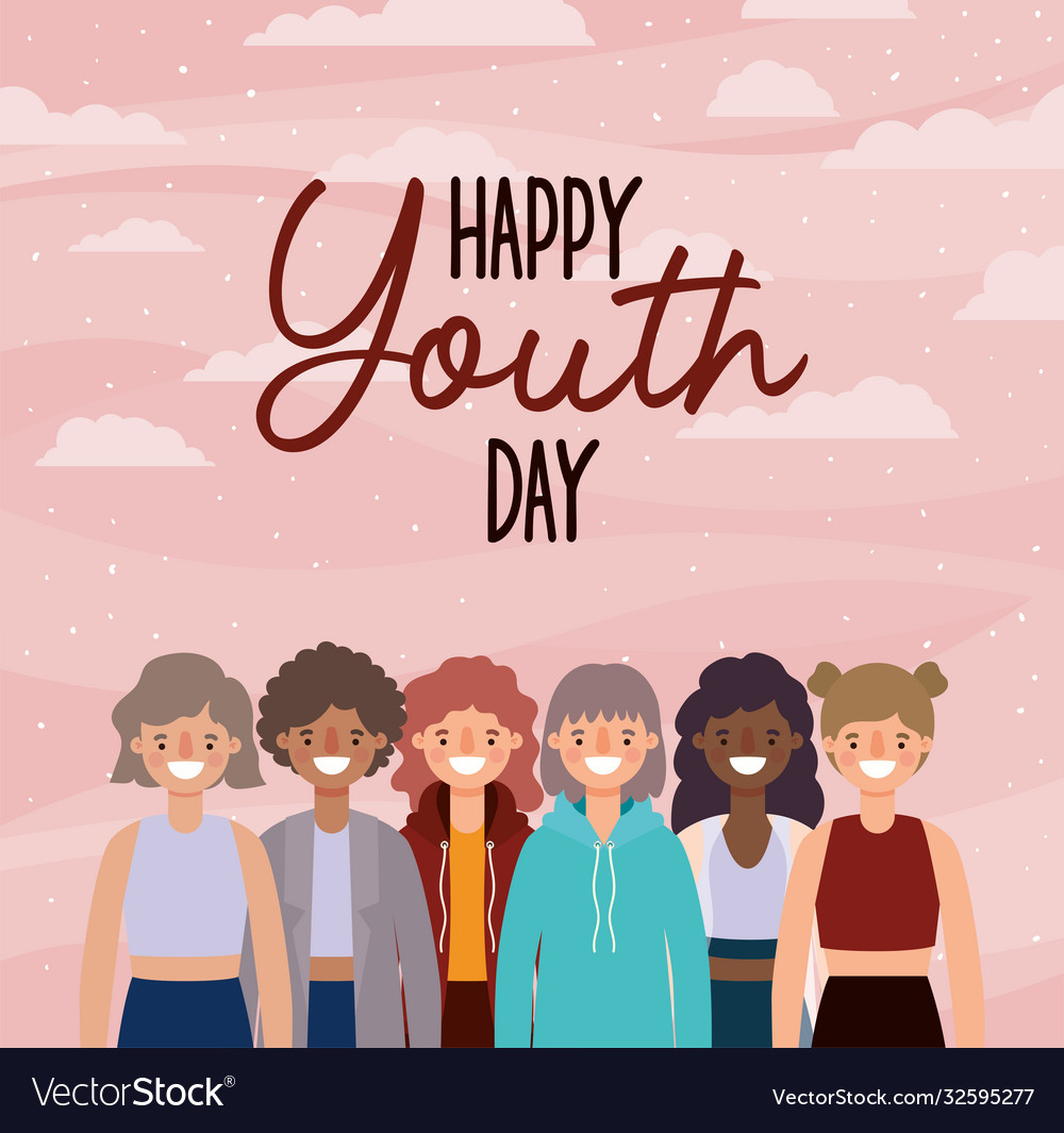 Women cartoons smiling happy youth day