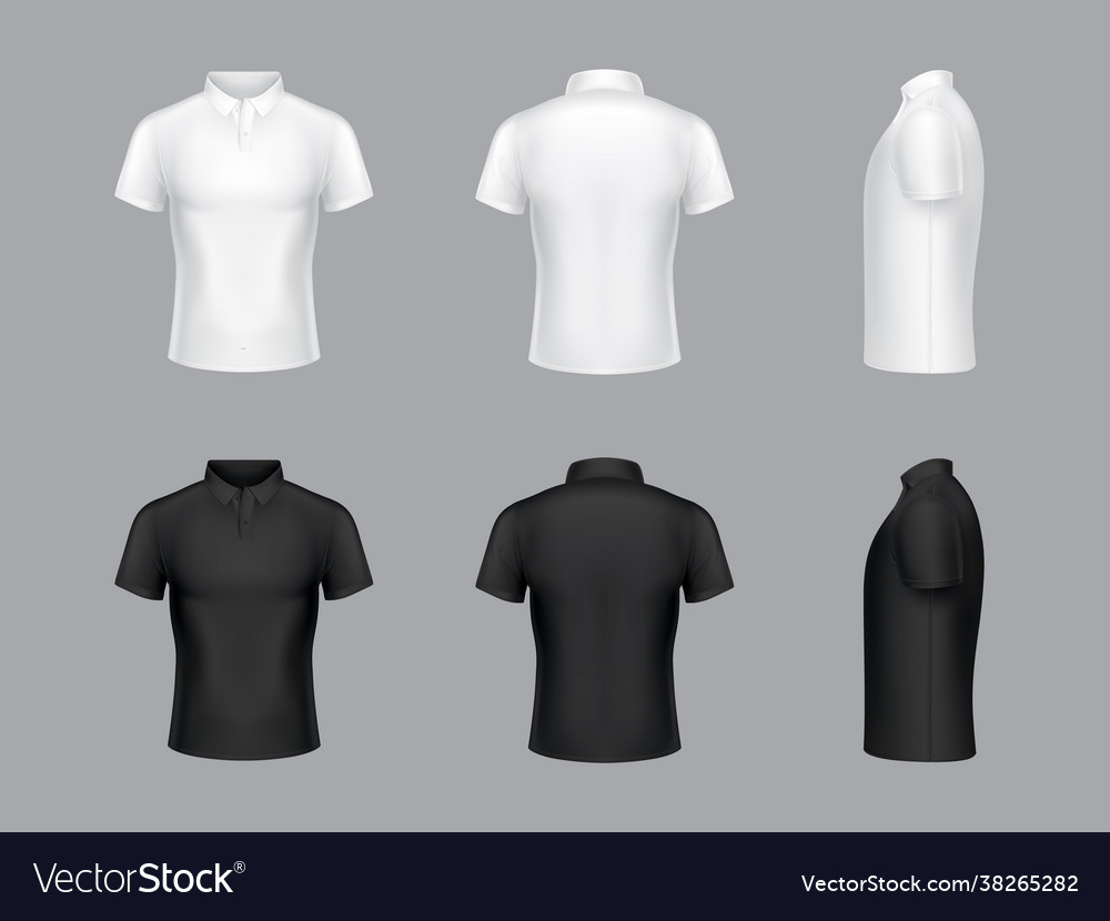 3d realistic white and black polo t-shirts