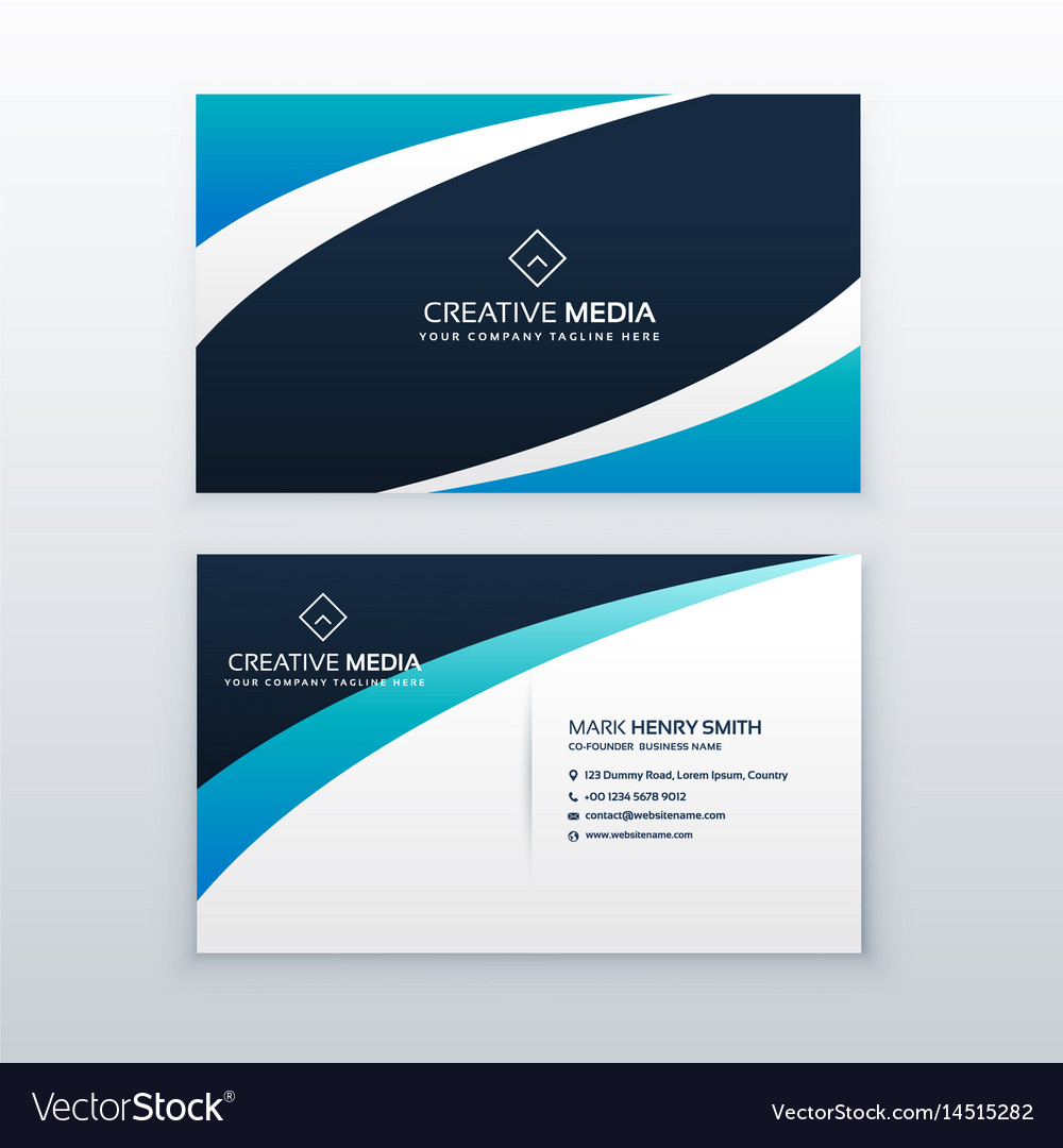 Awesome blue wave business card design Royalty Free Vector